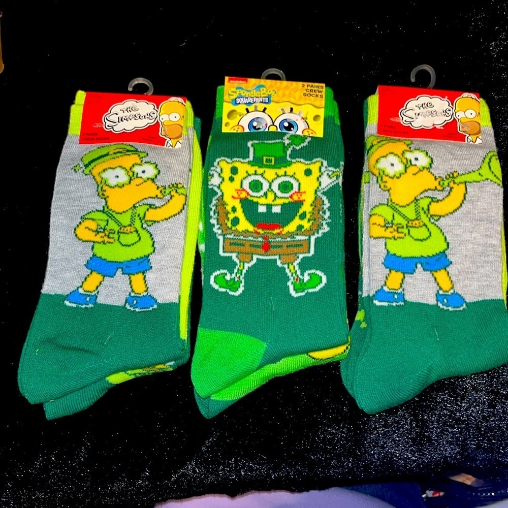 🆕 The Simpson’s and Sponge Bob St. Patrick’s Day Crew Socks
